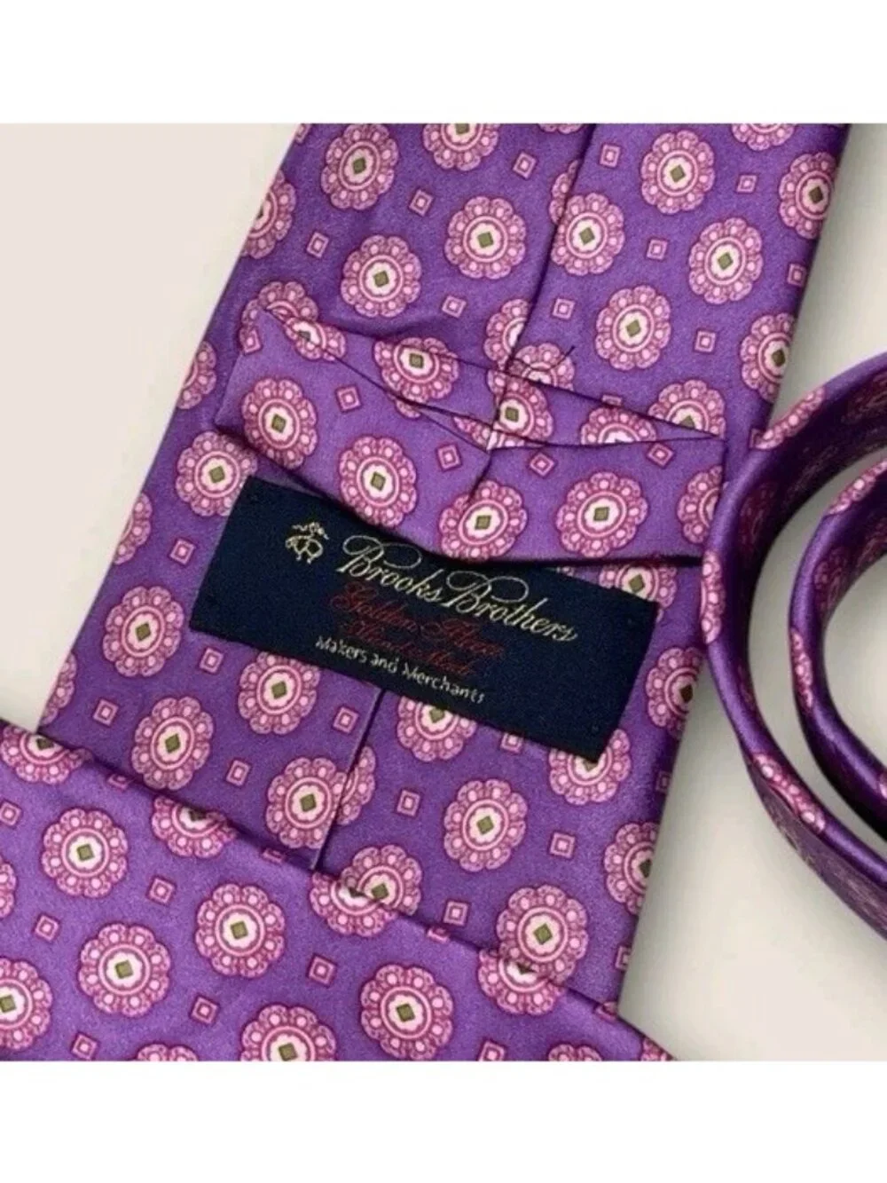 BROOKS BROTHERS GOLDEN FLEECE 7fold Silk Tie USA Purple Pink Floral W:4.2